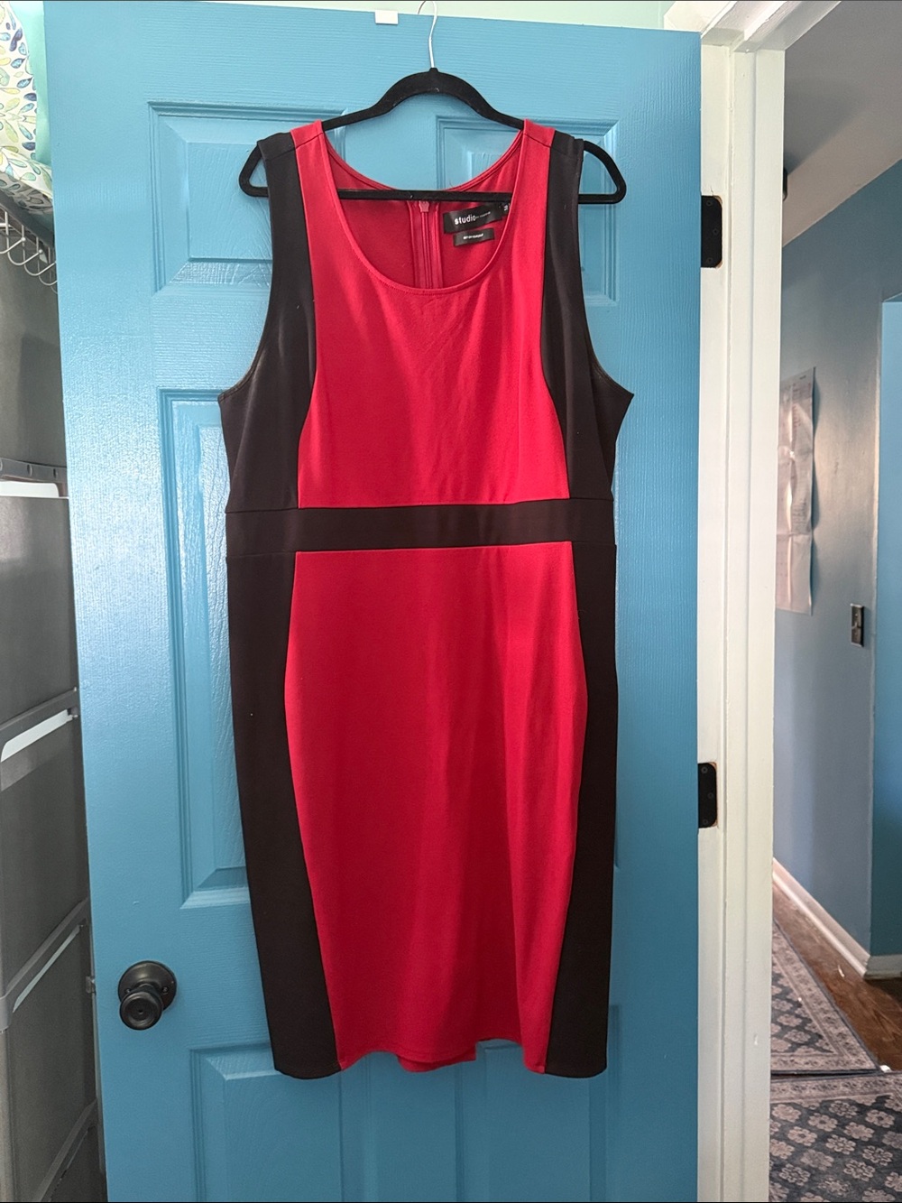 Studio Works Red and Black Sleeveless Sheath Dress